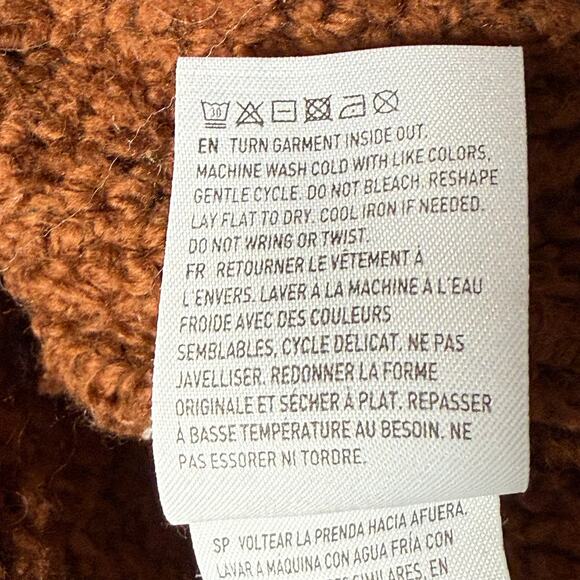 AMERICAN EAGLE M Hooded Pullover Sweater Crop Comfy Cozy Rust Brown Boucle Knit - Picture 8 of 8